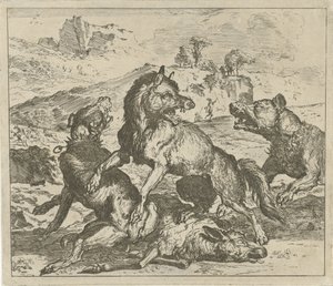 犬に襲われるオオカミ いろいろな動物（シリーズタイトル） 作： Abraham Danielsz. Hondius
