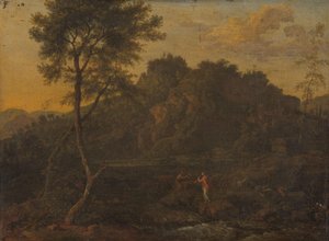 風景の中で音楽を奏でるニンフと羊飼い 作： Abraham Genoels (attributed to)