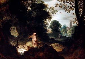 セントフランシスのある岩の多い風景、17世紀初頭 作： Abraham Govaerts