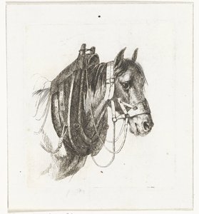 手綱、ハーネス、サドル付きの馬の頭 作： Abraham Hendrik Winter