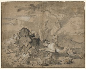 イノシシ狩り 作： Abraham Hondius