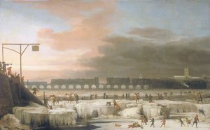 「凍ったテムズ」、1677 作： Abraham Hondius