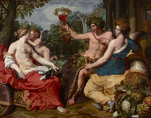 Janssens、Abraham（約1573-1632）によるCeres、Bacchus and Venus。 キャンバスに油彩