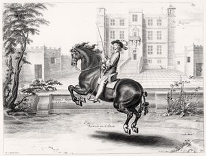 ピーター・クルーウェット（1629-70）、1658年に刻まれた乗馬マニュアルのイラスト 作： Abraham Jansz. van after Diepenbeeck