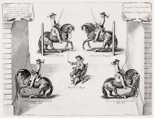 ピーター・クルーウェット（1629-70）、1658年に刻まれた乗馬マニュアルのイラスト 作： Abraham Jansz. van after Diepenbeeck