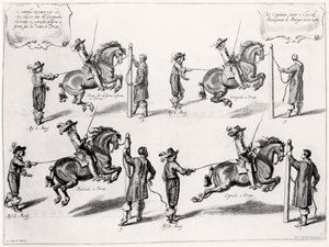 ピーター・クルーウェット（1629-70）、1658年に刻まれた乗馬マニュアルのイラスト 作： Abraham Jansz. van after Diepenbeeck