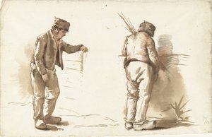 立っている男性の 2 つの研究 作： Abraham Johannes Ruytenschildt
