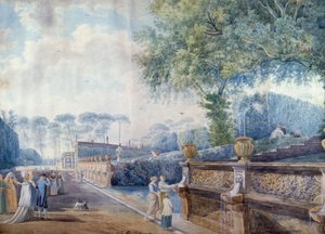 ローマ、ドリア・パンフィーリ宮の庭園（ペン、インク、水彩） 作： Abraham L. Rudolph (attr. to) Ducros