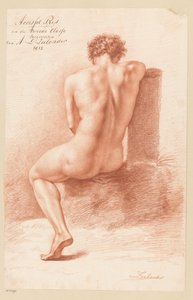 後ろから見た着席男性裸体 (2等賞 1812) 作： Abraham Lion Zeelander
