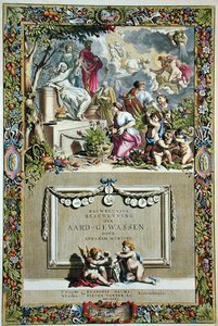 1666年に出版されたAbraham Munting（1626-83）の「Nauwkerige Beschryving der Aard-Gewassen」のタイトルページ（カラー図版）