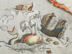 （詳細）。 船を攻撃する海の怪物。 作： Abraham Ortelius
