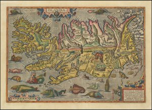 1591年、アブラハム・オルテリウスによるアイスランドの地図 作： Abraham Ortelius