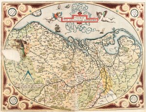 Descriptio Germaniae Inferioris オランダ領ゲルマンの地理地図 Abraham Ortelius (Oertel, Ortell or Ortel) による「Theatrum Orbis Terrarum」から。