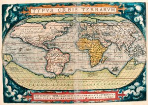 地球地図（世界地図） アブラハム・オルテリウス（1527-1598）の「Theatrum Orbis Terrarum」に掲載されている地理地図。 作： Abraham Ortelius