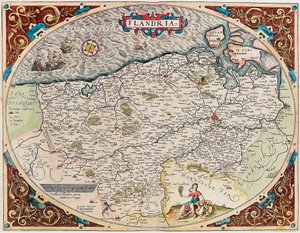Flandria Abraham Orteliusの "Theatrum Orbis Terrarum "に掲載されたフランドル地方の地理地図（Oertel, Ortell or Ortel）。 作： Abraham Ortelius