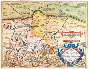 ドイツ（バイエルン州）、オーストリア（チロル州、オーバーエスターライヒ州、ザルツブルク州） 作： Abraham Ortelius