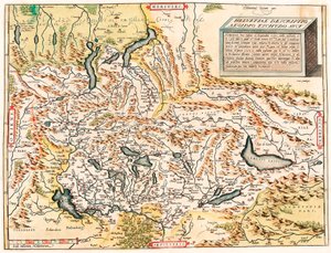 Helvetiae Descriptio Aegidio Tschudo Auct.エイブラハム・オルテリウスの "Theatrum Orbis Terrarum "から湖を含むスイス・フランス・アルプスの地理地図（Oertel, Ortell or Ortel 作： Abraham Ortelius