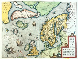アイルランド、イギリス、アイスランド、ノルウェー、スウェーデン、フィンランド、グリーンランド 作： Abraham Ortelius