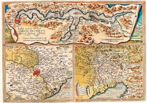 Larii Lacus Vulgo Tertorii Romani Fori Iulii.アブラハム・オルテリウスの「Theatrum Orbis Terrarum」による北イタリアの地理地図（Oertel, Ortell or Ortel 作： Abraham Ortelius