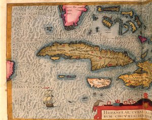 キューバとジャマイカの地図（アントワープで印刷されたエイブラハム・オルテリウスの『Theatrum Orbis Terrarum』より