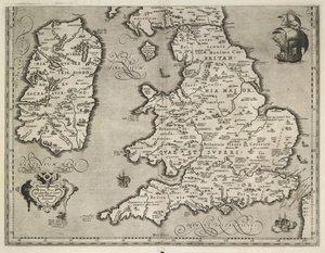 イングランド、ウェールズ、アイルランドの地図、Theatrvm Orbis Terrarvm By Abraham Ortelius 作： Abraham Ortelius