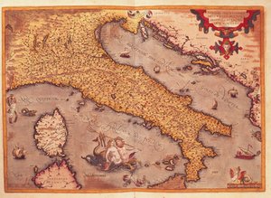 アブラハム・オルテリウスの「Theatrum Orbis Terrarum」からのイタリアの地図 作： Abraham Ortelius