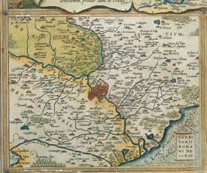 アブラハム・オルテリウスの『Theatrum Orbis Terrarum』によるラツィオ地方の地図。 作： Abraham Ortelius