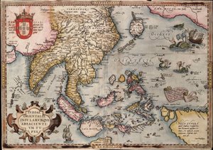 オルテリウスによる東インド諸島地図 1570年頃（彩色版画） 作： Abraham Ortelius