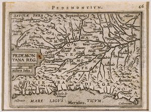 ピエモンテ州と西リグーリア州。アブラハム・オルテリウス著「Theatrum Orbis Terrarum」より