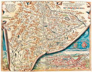 Urbis Salisburgensis genuina descriptio Abraham Ortelius (Oertel, Ortell or Ortel)の "Theatrum Orbis Terrarum "からのオーストリアのSalsburgの領土の地理地図です。
