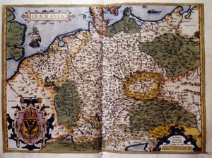 プロイセンの眺め。地図製作者アブラハム・オルテリウス（1527-1598）の「Theatrum Orbis Terrarum」の版図。 作： Abraham Ortelius