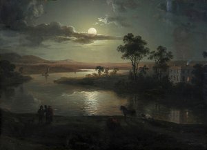 満月と人物の夕景 作： アブラハムペザー