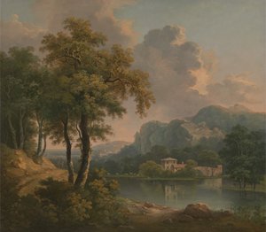 樹木が茂った丘陵の風景、1785年。