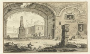 古典的な建物とアーチの下の景色を持つ幻想的なイタリアの街並み 作： Abraham Rademaker