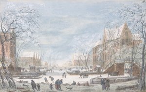 オランダの町に降る雪、nd.. 作： Abraham Rademaker