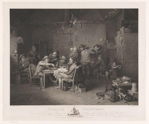 テーブルを囲んで議論している男性とのインテリア 村の政治家 (オブジェクトのタイトル) 作： Abraham Raimbach