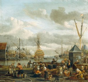 アムステルダムの港の眺め 作： Abraham Storck