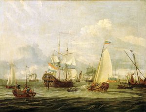 アムステルダム（オランダ）で船を視察するロシア皇帝ピョートル大帝（1672-1725）。アブラハム・ストルク（1635-1710）作、キャンバスに油彩。