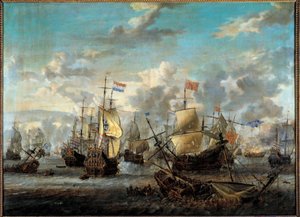 第二次アングロ・ネアランド戦争：「1666年6月11日から14日までの4日間の戦い」 オランダ艦隊に対抗してイギリスに対抗した。アブラハム・ストルク（1635-1710）の絵（ec.hol.） 17世紀 パリ、海洋博物館 作： Abraham Storck