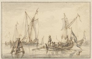 いくつかのボートで太平洋の海 作： Abraham Storck