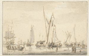 係留船のあるビーチ シーン 作： Abraham Storck
