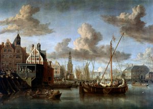 アブラハム・シュトルック（1635-1710）のアムステルダム港の絵 作： Abraham Storck