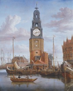 アムステルダムのハーリングスパッカータワーの眺め、1684（パネル） 作： Abraham Storck