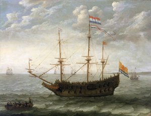 ゼーラント（オランダ）の船木に油彩 作： Abraham Willaerts