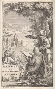 トラベラーがクリーブスの街を描く タイトルページ: C. Bruin, Kleefsche en Zuid-Hollandsche Arkadia (...), 1730 作： Abraham Zeeman