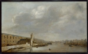 ルーブル美術館の大ギャラリーとヌーヴ門とトゥール・デュ・ボワ、1640年頃、木に油彩 作： Abraham de Verwer