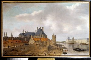 ポン・ヌフから見たホテル・ド・ヌヴェール、ネスレの塔、ルーヴル宮殿の大画廊の眺め 絵画：アブラハム・ド・ヴェルヴェル（1600-1650） 1637年 日の丸0.37 x 0.59 m パリ、カルナヴァレ美術館 作： Abraham de Verwer