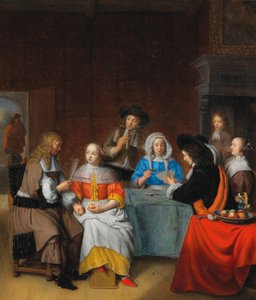 エレガントな社会のトランプ、1660 年代のインテリア。 作： Abraham van Dijck