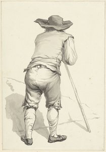 後ろから見た、杖に前かがみになっている男性 作： Abraham van Strij (I)