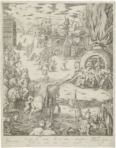 燃える炉の中のシャドラク、メシャク、アベド・ネゴ 作： Abraham van den Hecken
